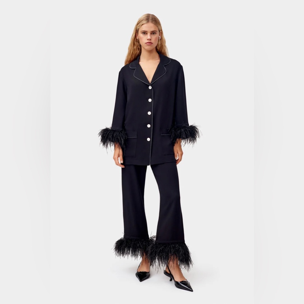 NEW | SLEEPER | Party Pajamas Set with Detachable Feathers in Black